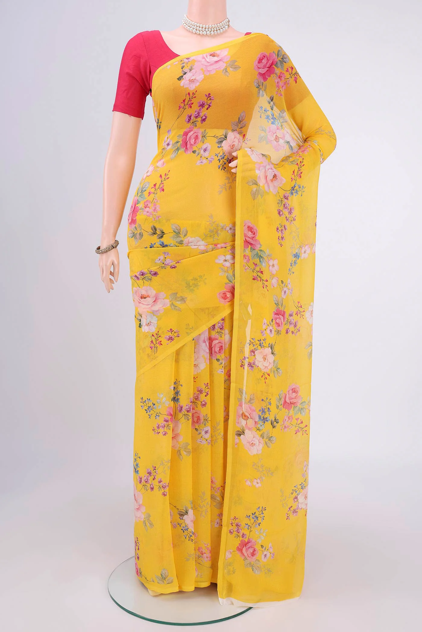 Yellow Mysore Chiffon Saree