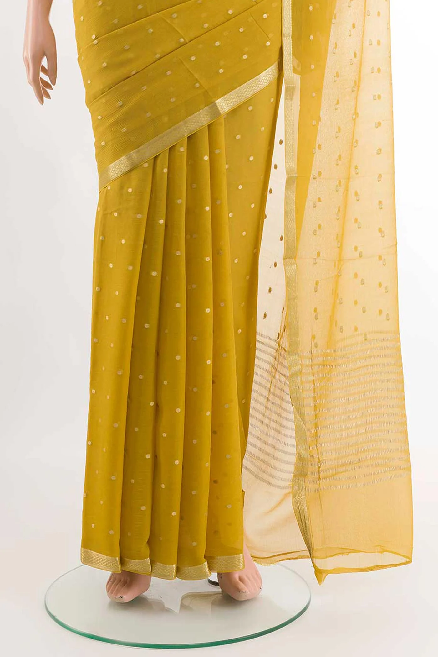 Yellow Mysore Chiffon Saree - Image 3