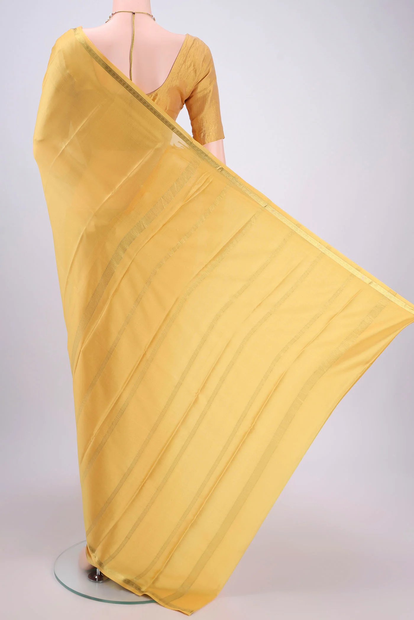 Yellow Mysore Crepe Saree - Image 3