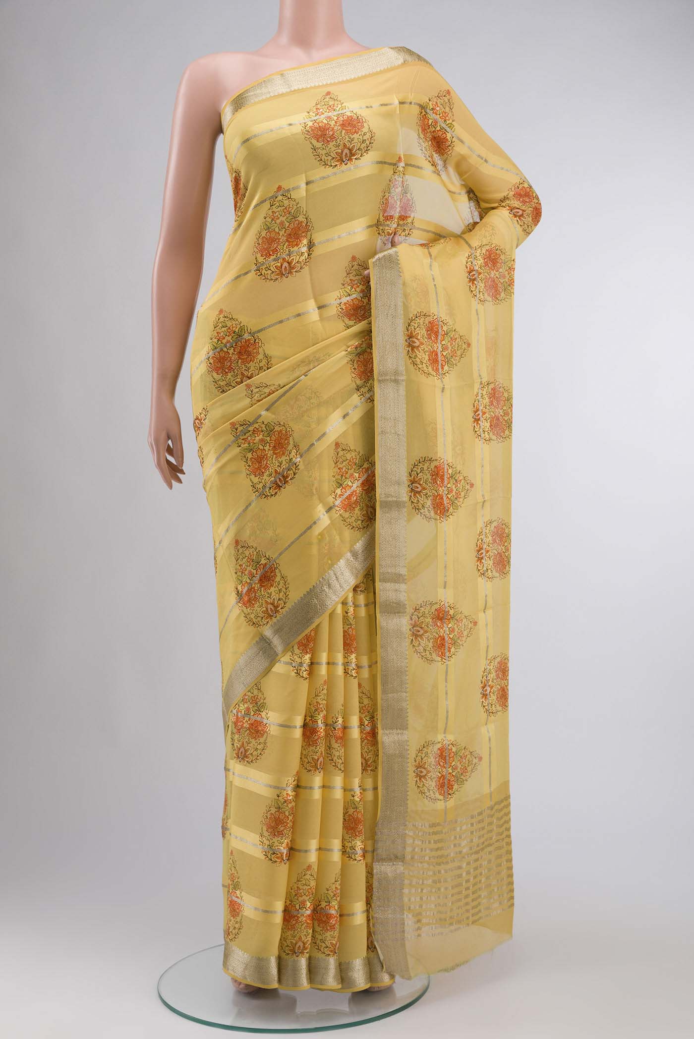 Yellow Mysore Georgette Saree