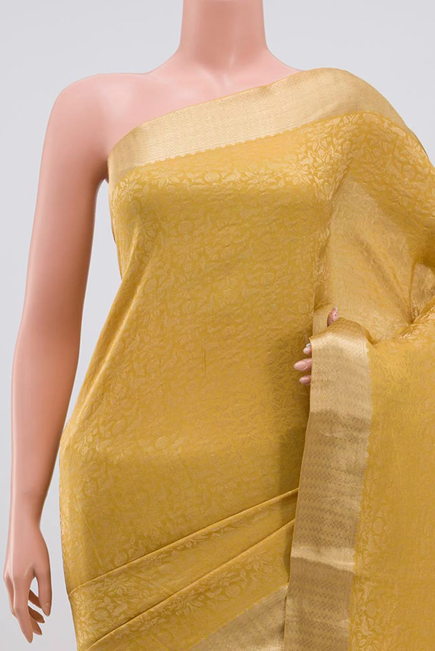 Yellow Mysore Crepe Saree - Image 2