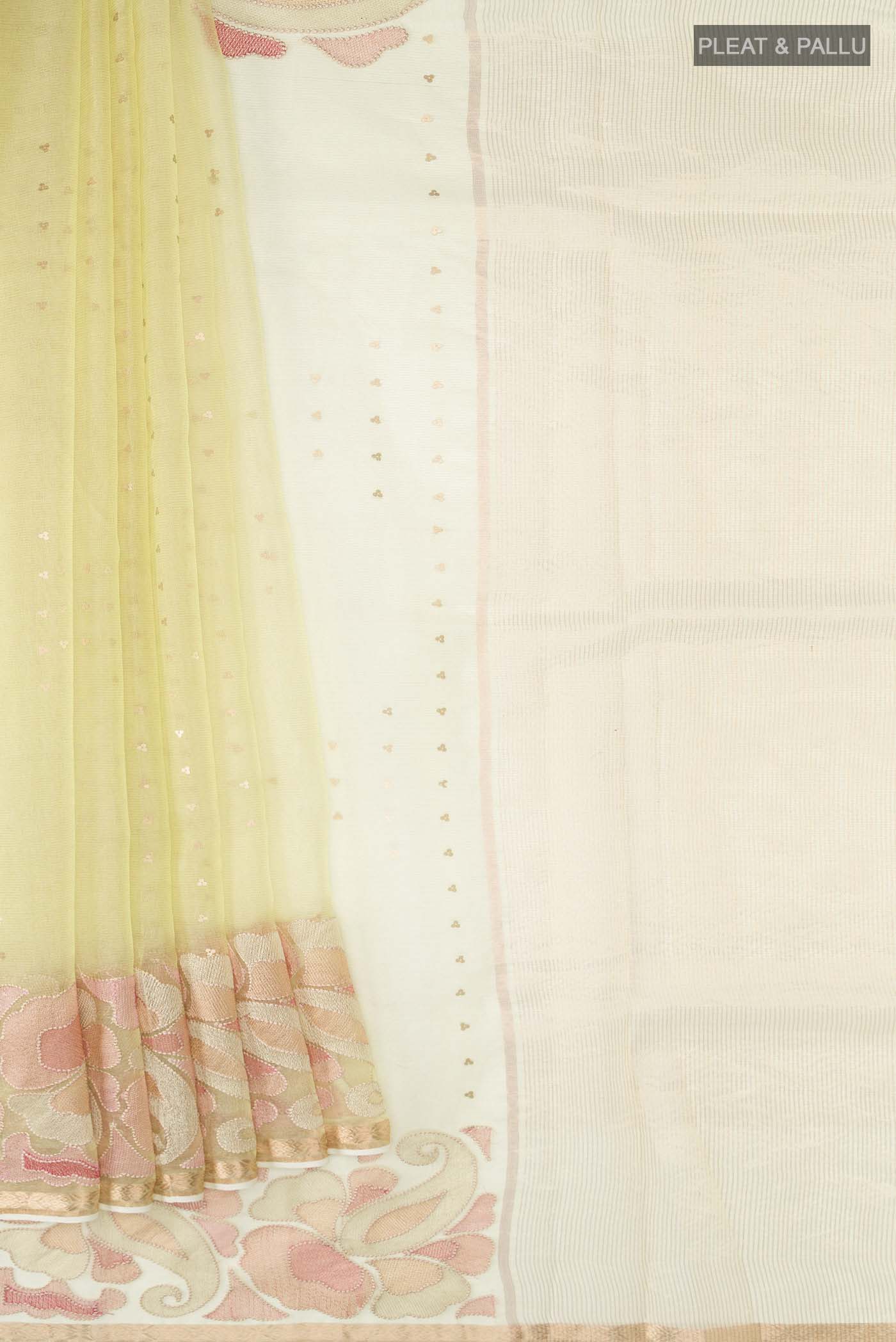 Lemon Yellow Organza Silk Saree - Image 4