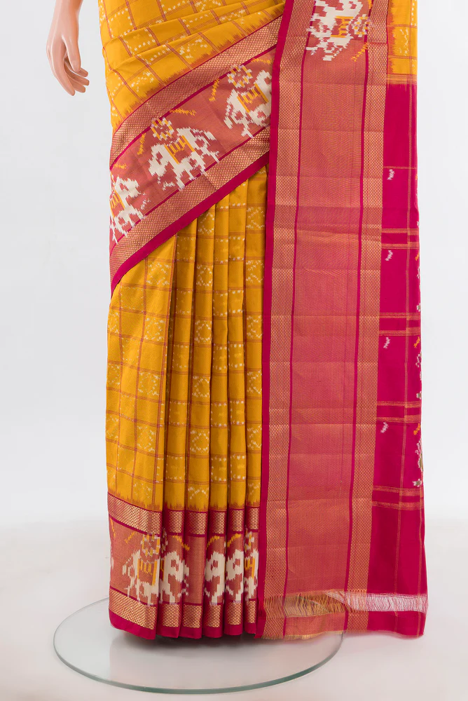 Yellow Pochampally Silk Saree - Image 3