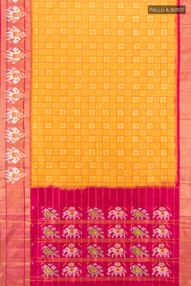 Yellow Pochampally Silk Saree - Image 5