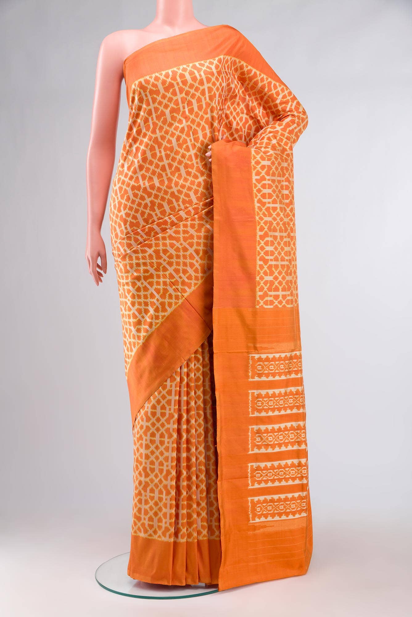 Orange Pochampally Silk Saree