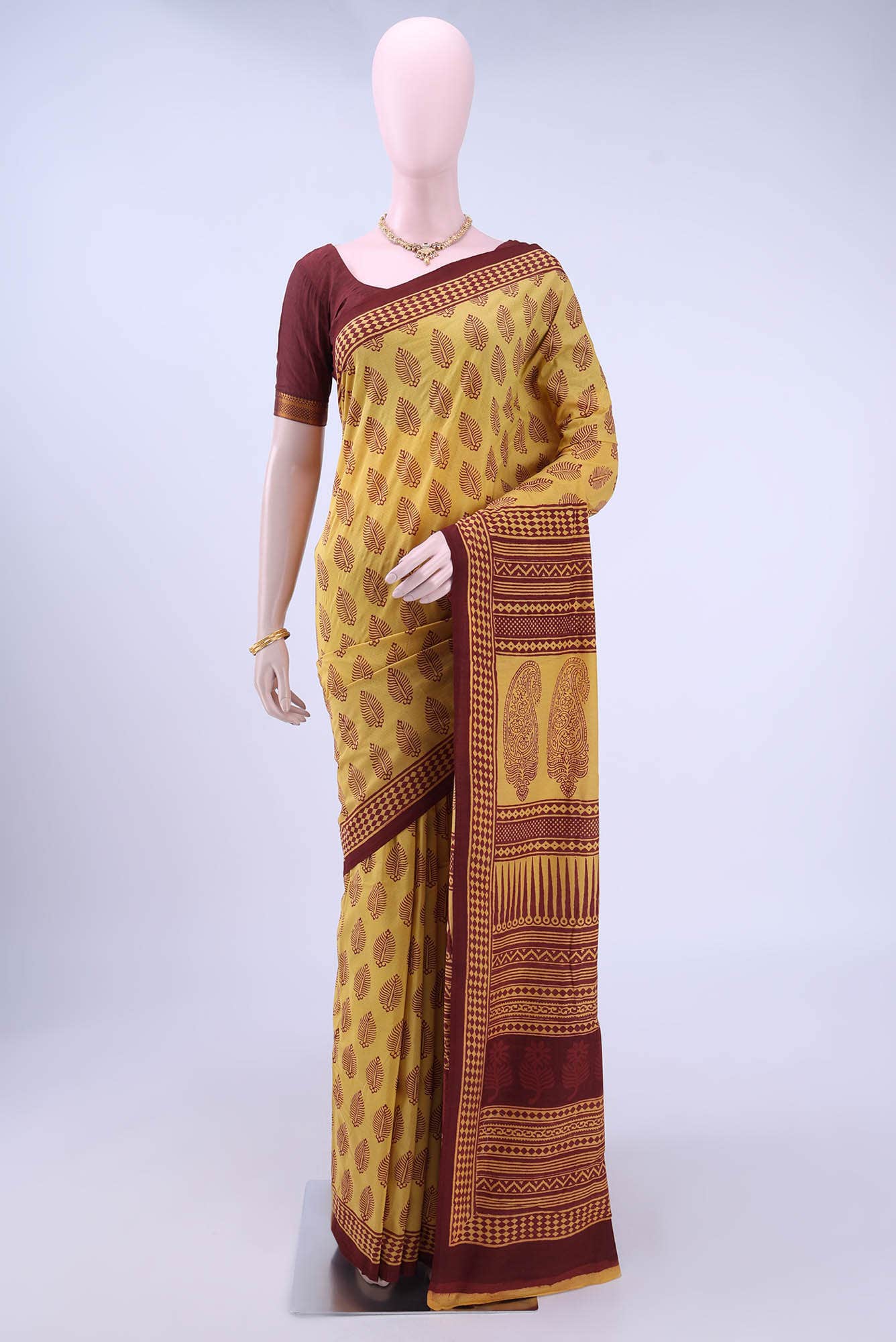 Yellow Printed Cotton Saree