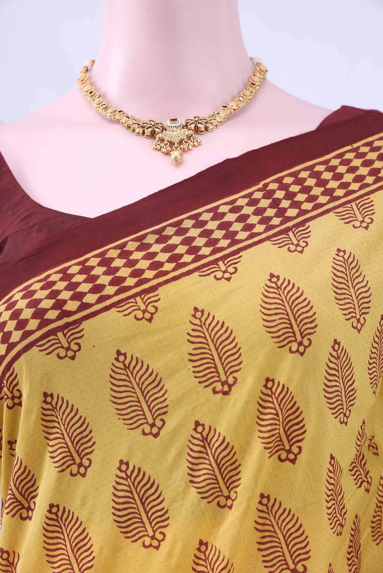 Yellow Printed Cotton Saree - Image 2