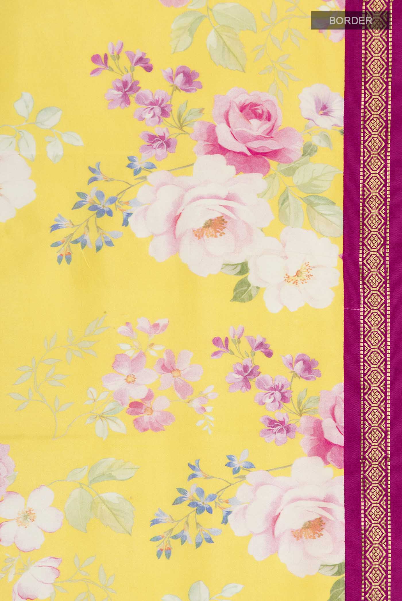 Yellow Printed Silk Saree - Image 3