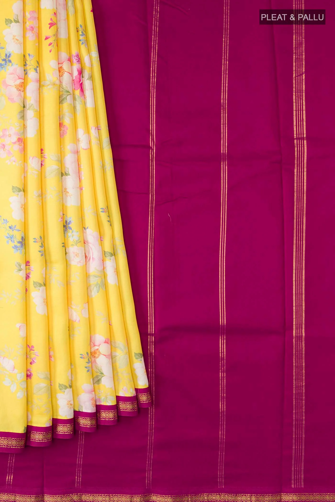 Yellow Printed Silk Saree - Image 4