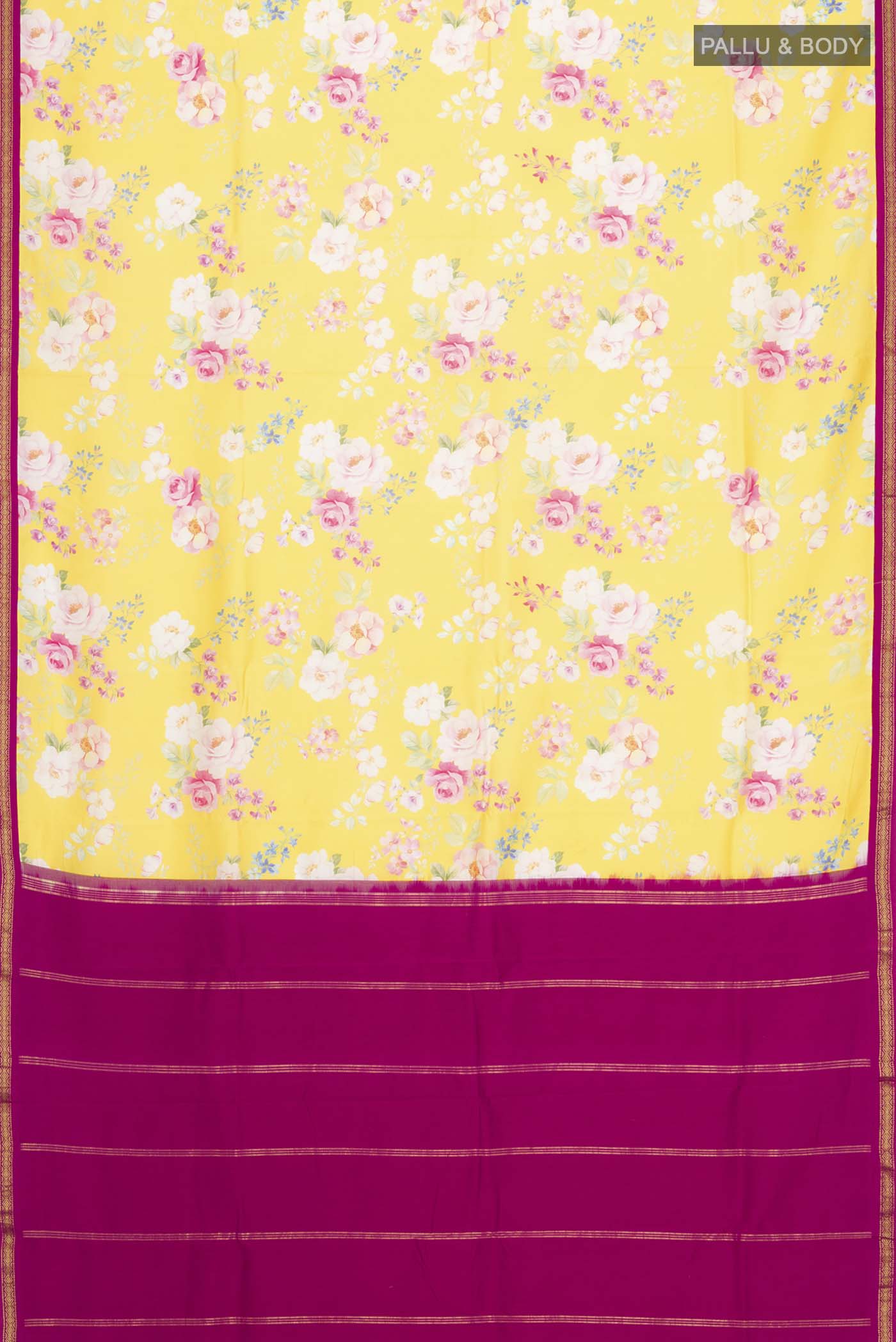 Yellow Printed Silk Saree - Image 6
