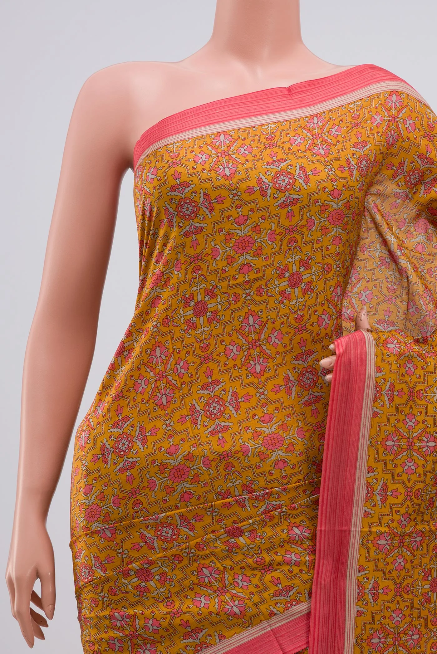 Yellow Printed Silk Saree - Image 2