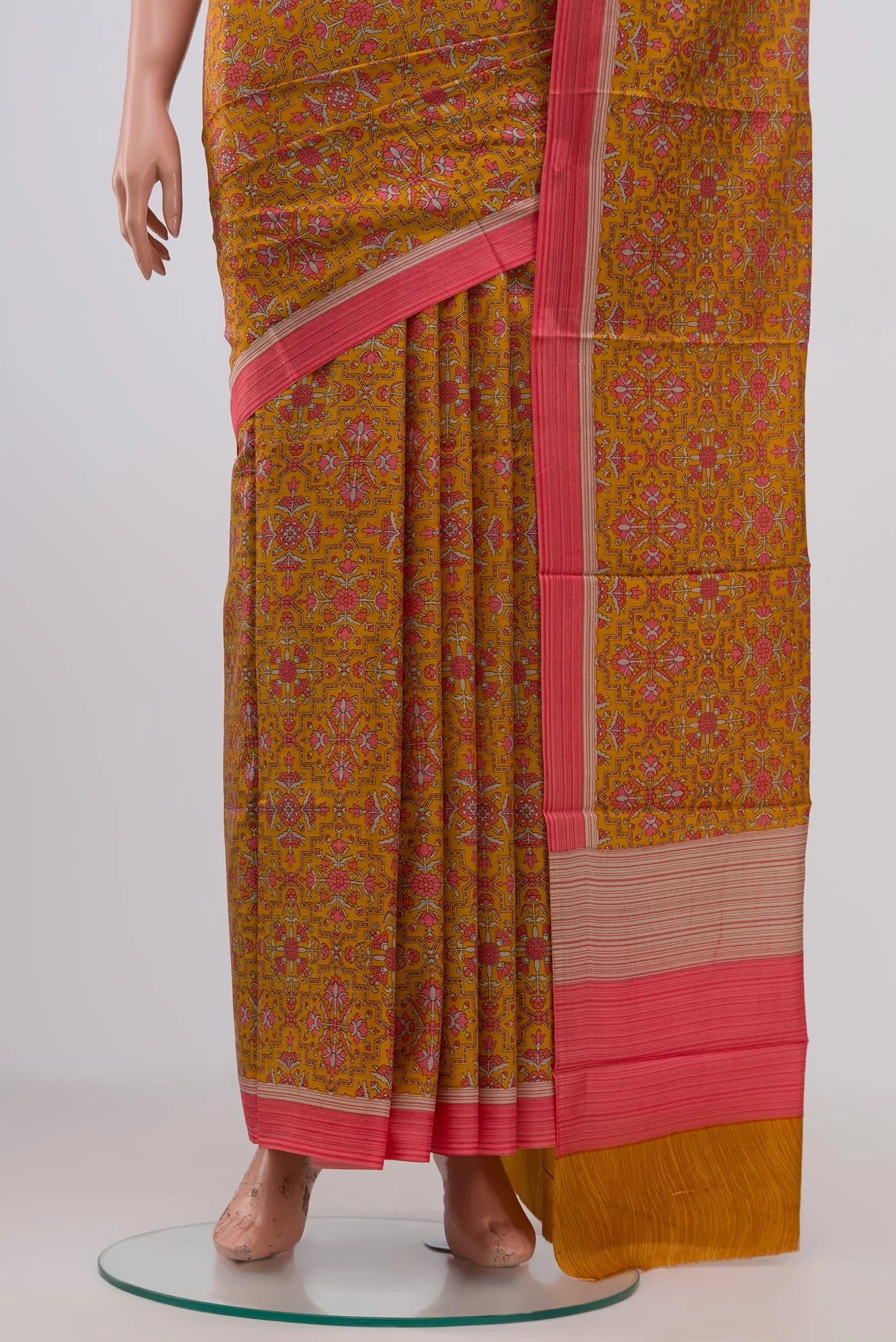 Yellow Printed Silk Saree - Image 3