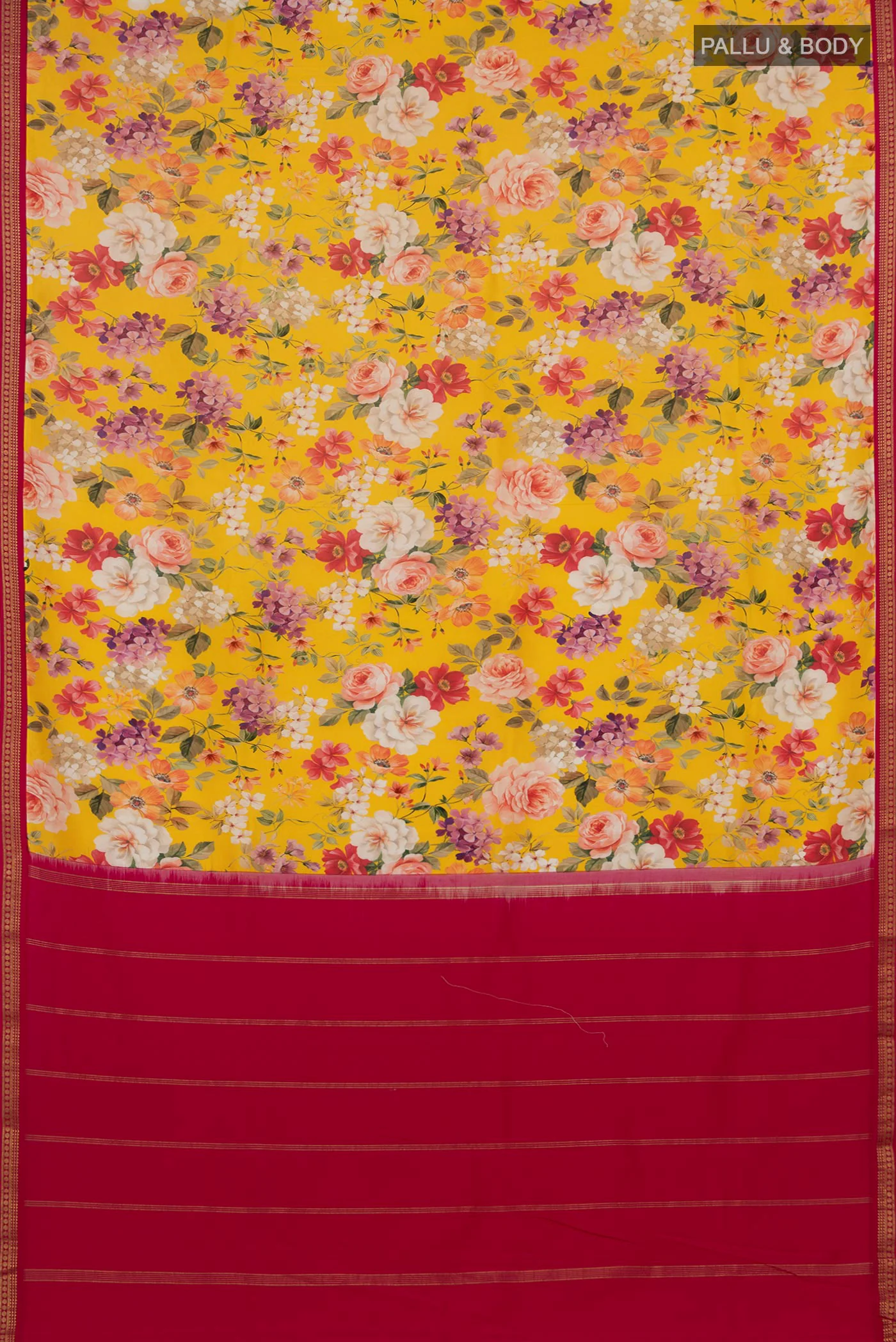 Yellow Printed Silk Saree - Image 5
