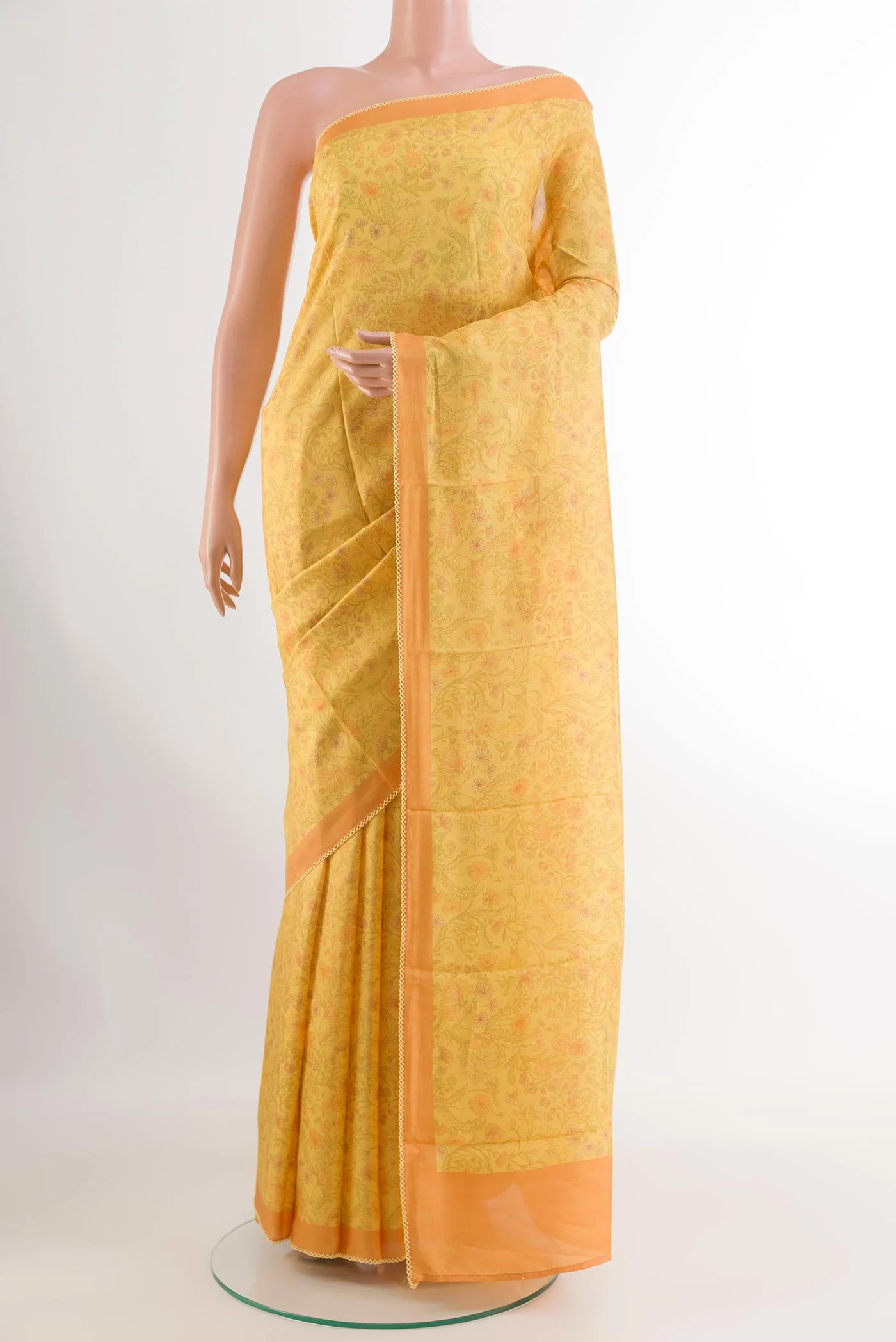 Yellow Printed Silk Saree