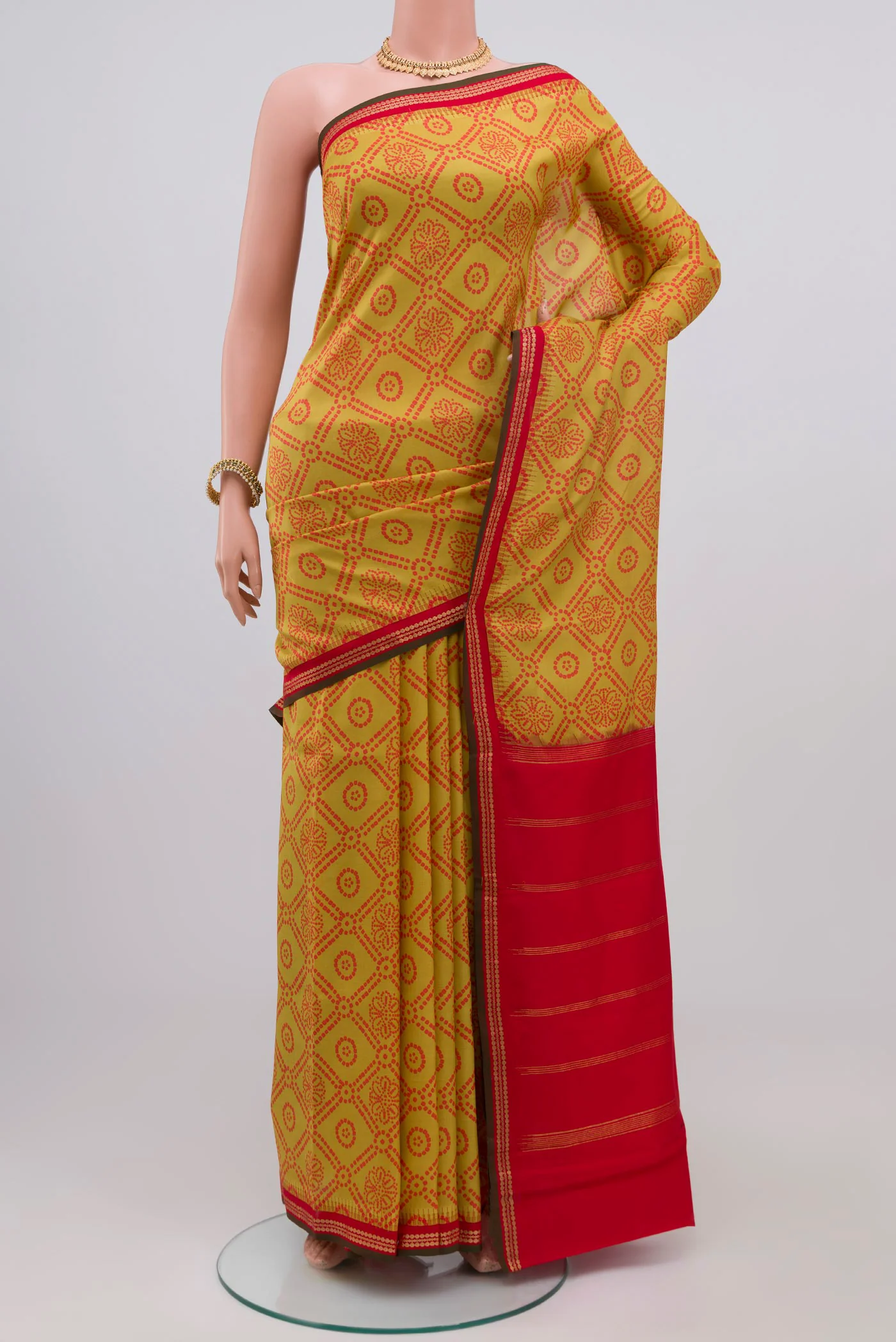 Yellow Printed Silk Saree
