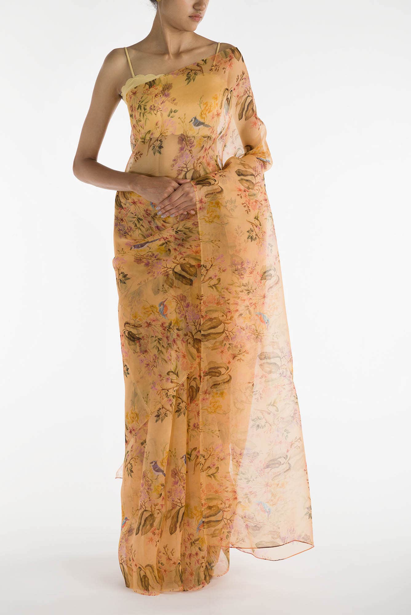 Flourishing Friendships Mango Yellow Pure Organza Silk Saree