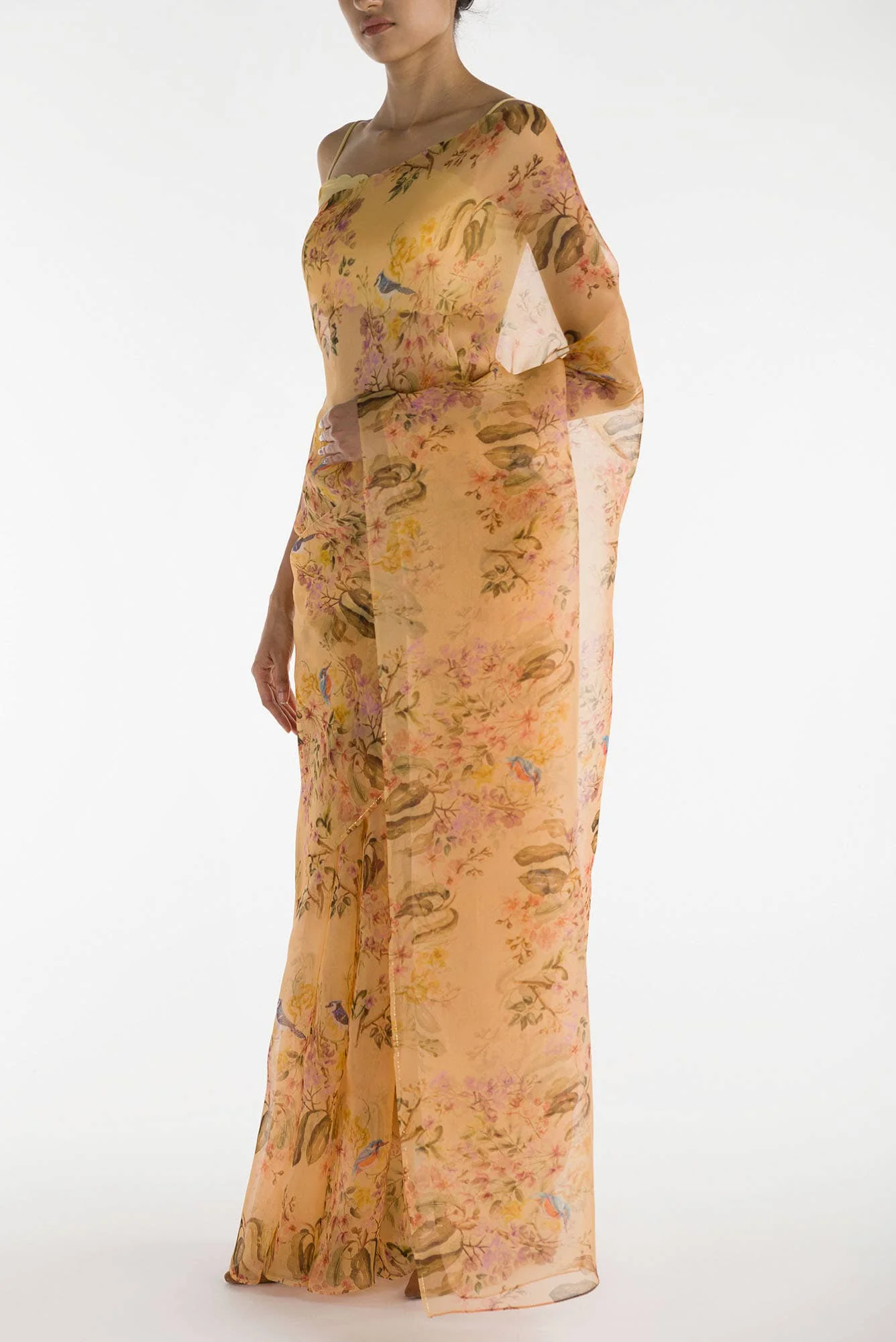 Flourishing Friendships Mango Yellow Pure Organza Silk Saree - Image 4