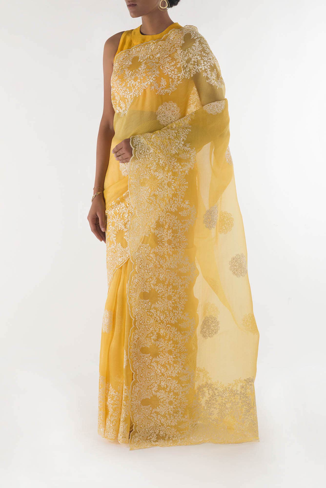 Garden of Eden Yellow floral design saree from Embroidered Romance Collection by Nalli - Image 4
