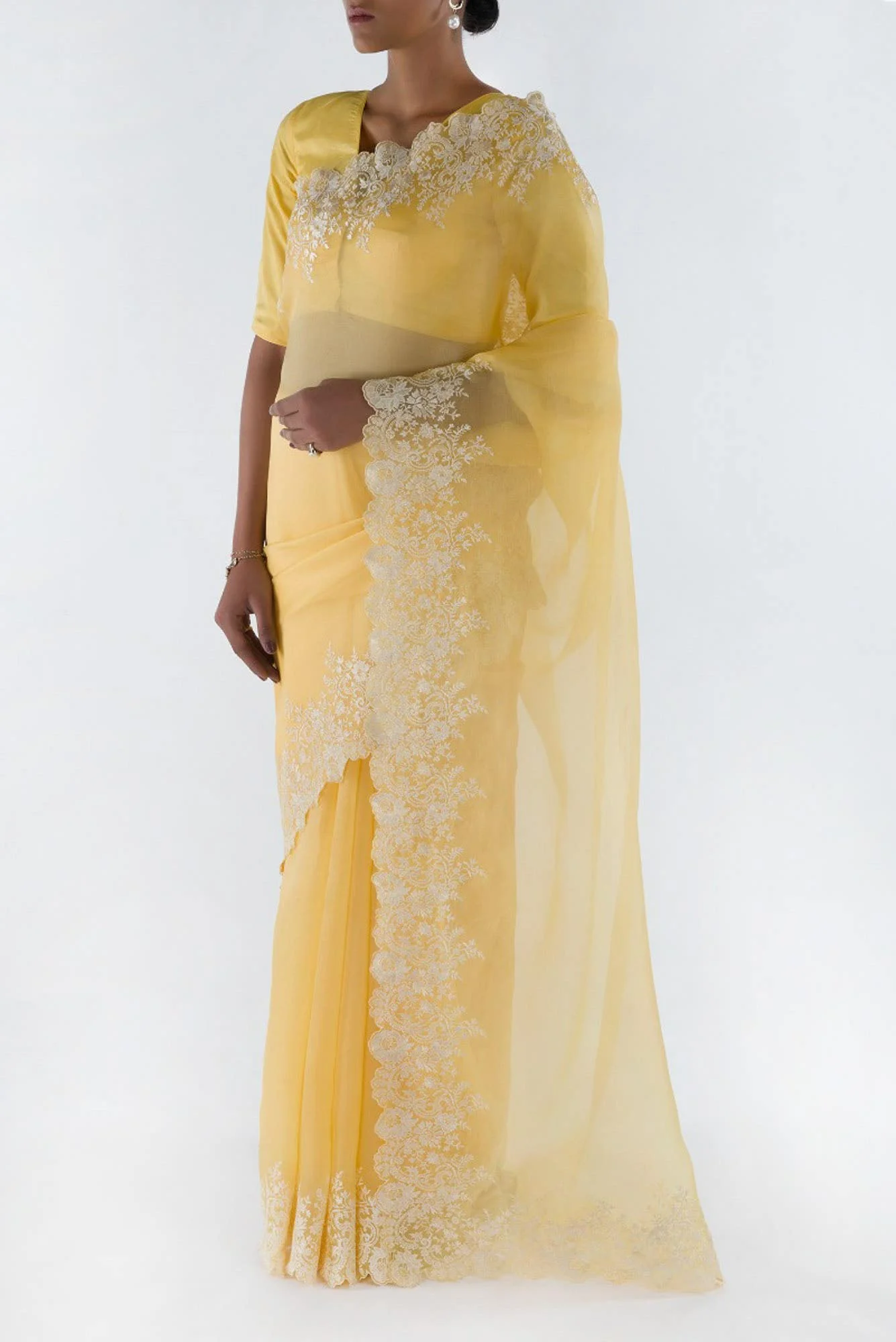 Harmonia Yellow floral design saree from Embroidered Romance Collection by Nalli - Image 4