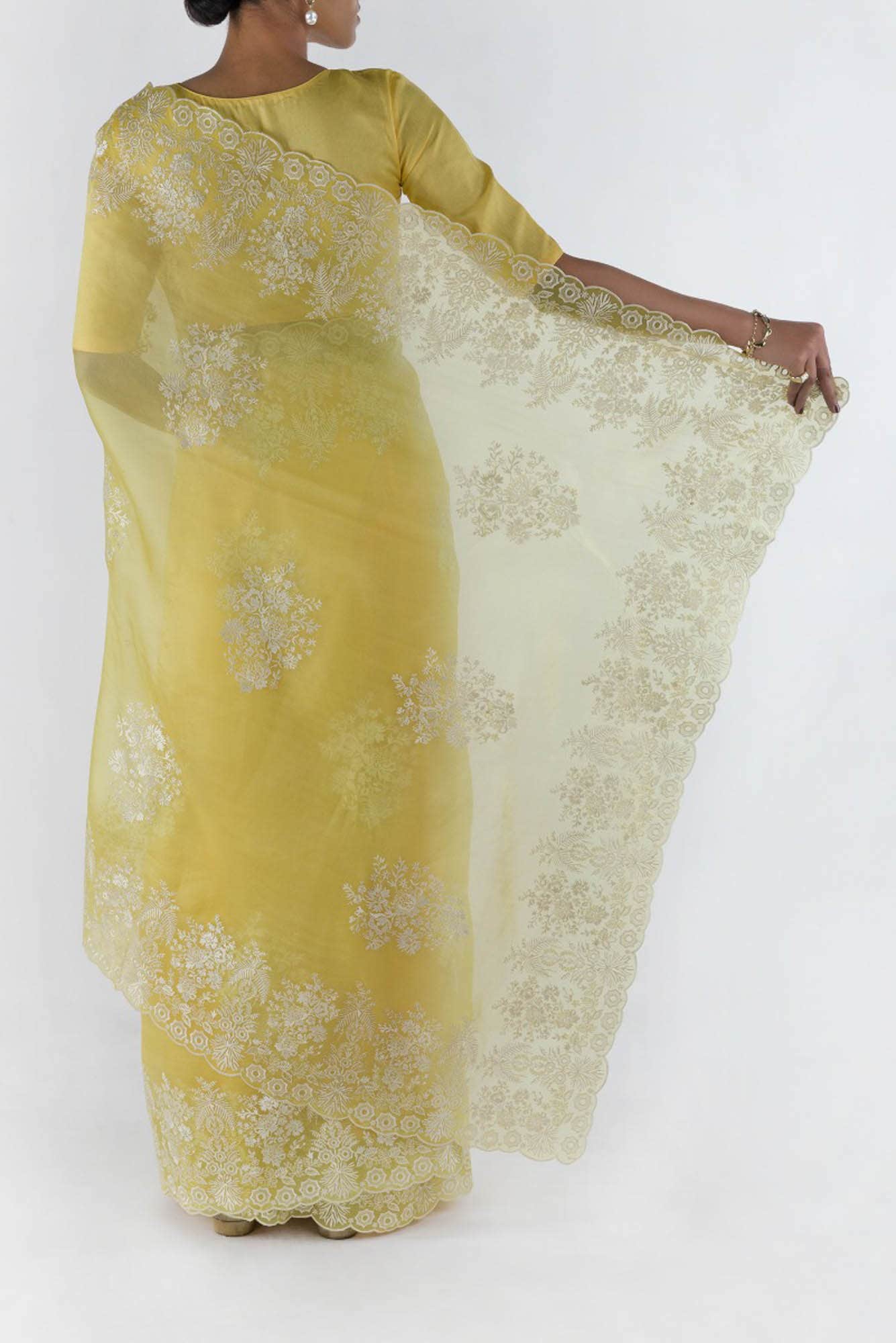 Minerva Yellow floral design saree from Embroidered Romance Collection by Nalli - Image 5
