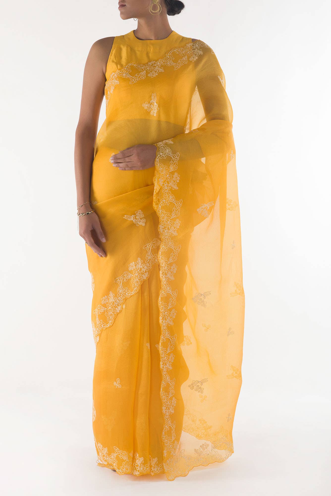 Day dreams Yellow floral design saree from Embroidered Romance Collection by Nalli - Image 3