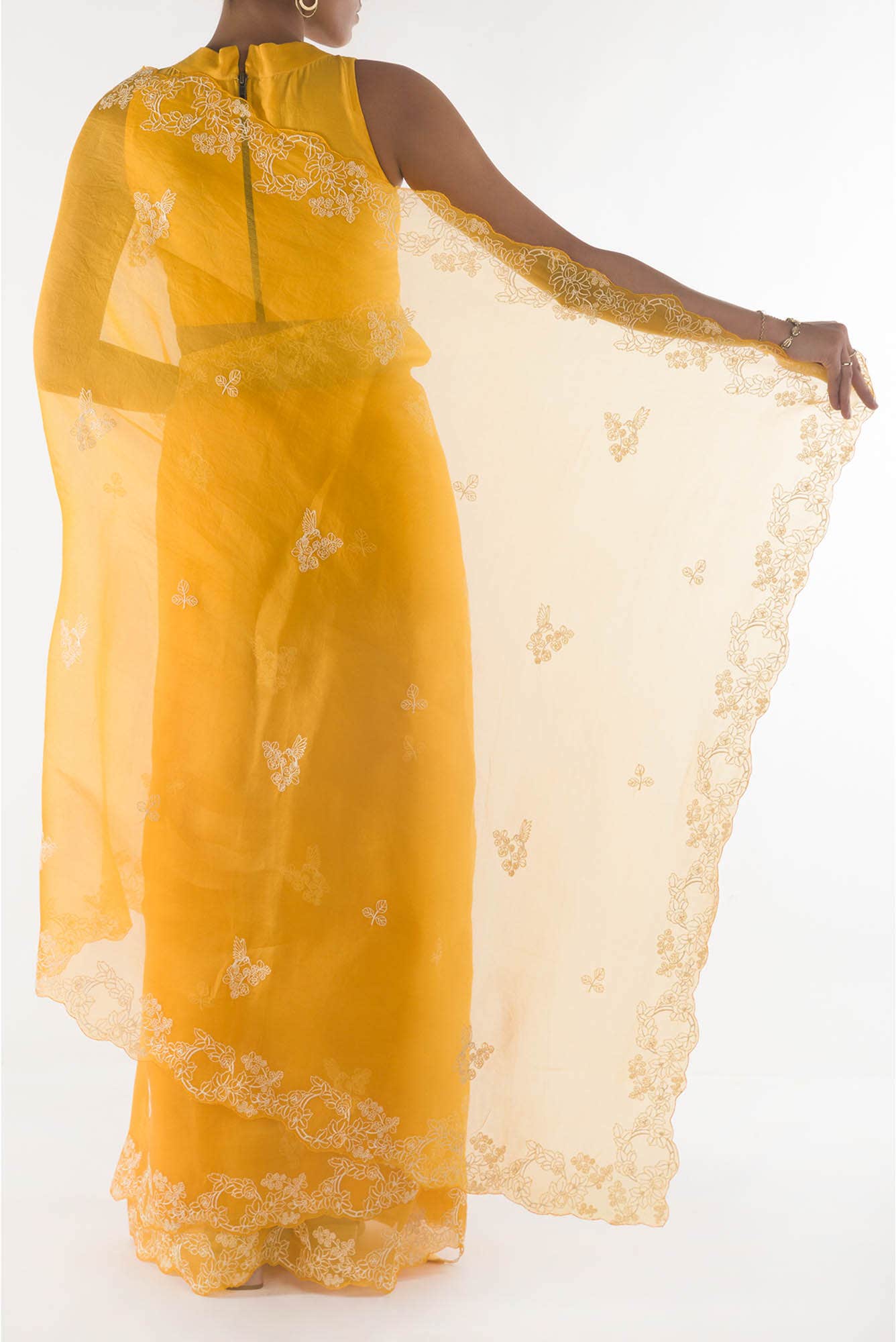 Day dreams Yellow floral design saree from Embroidered Romance Collection by Nalli - Image 6
