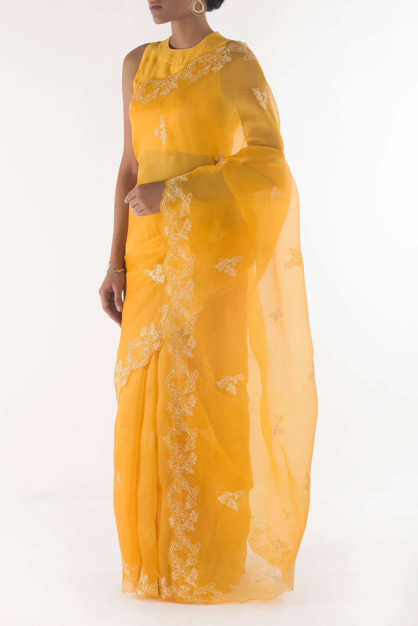 Day dreams Yellow floral design saree from Embroidered Romance Collection by Nalli - Image 8