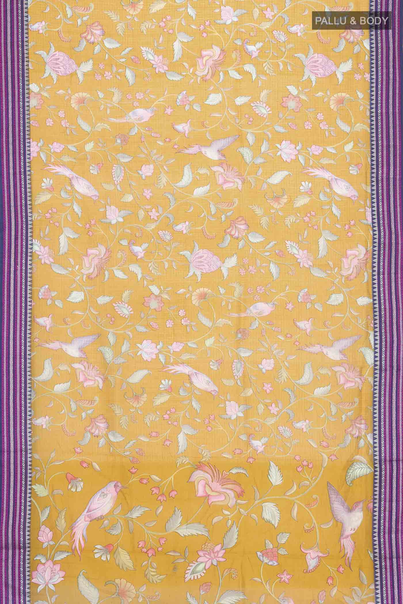 Yellow Silk Cotton Saree - Image 3