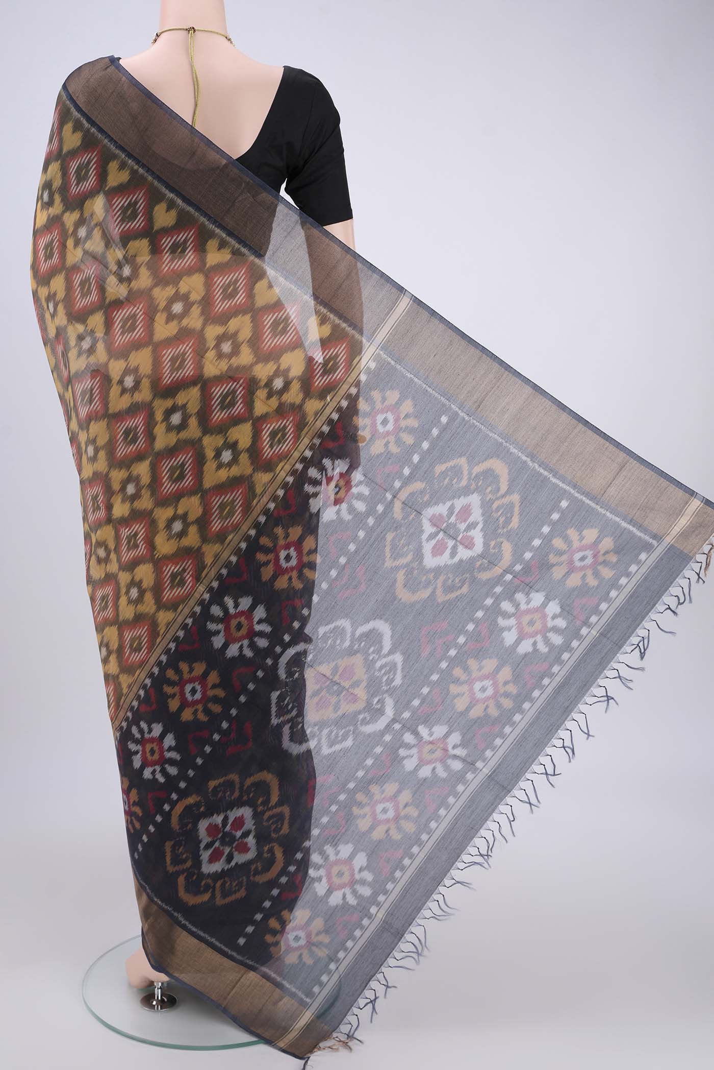 Grey Silk Cotton Saree - Image 3