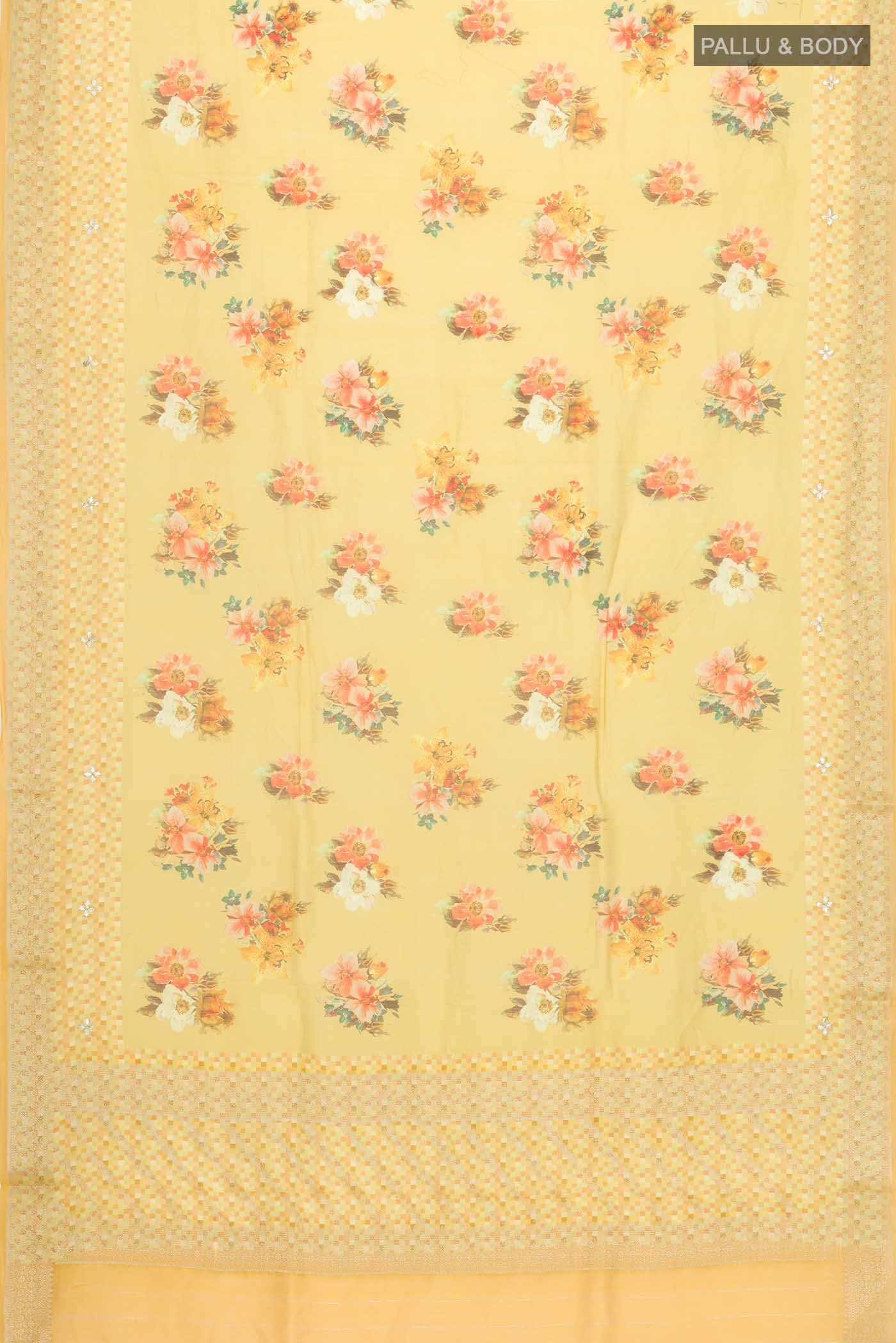 Yellow Silk Cotton Saree - Image 3