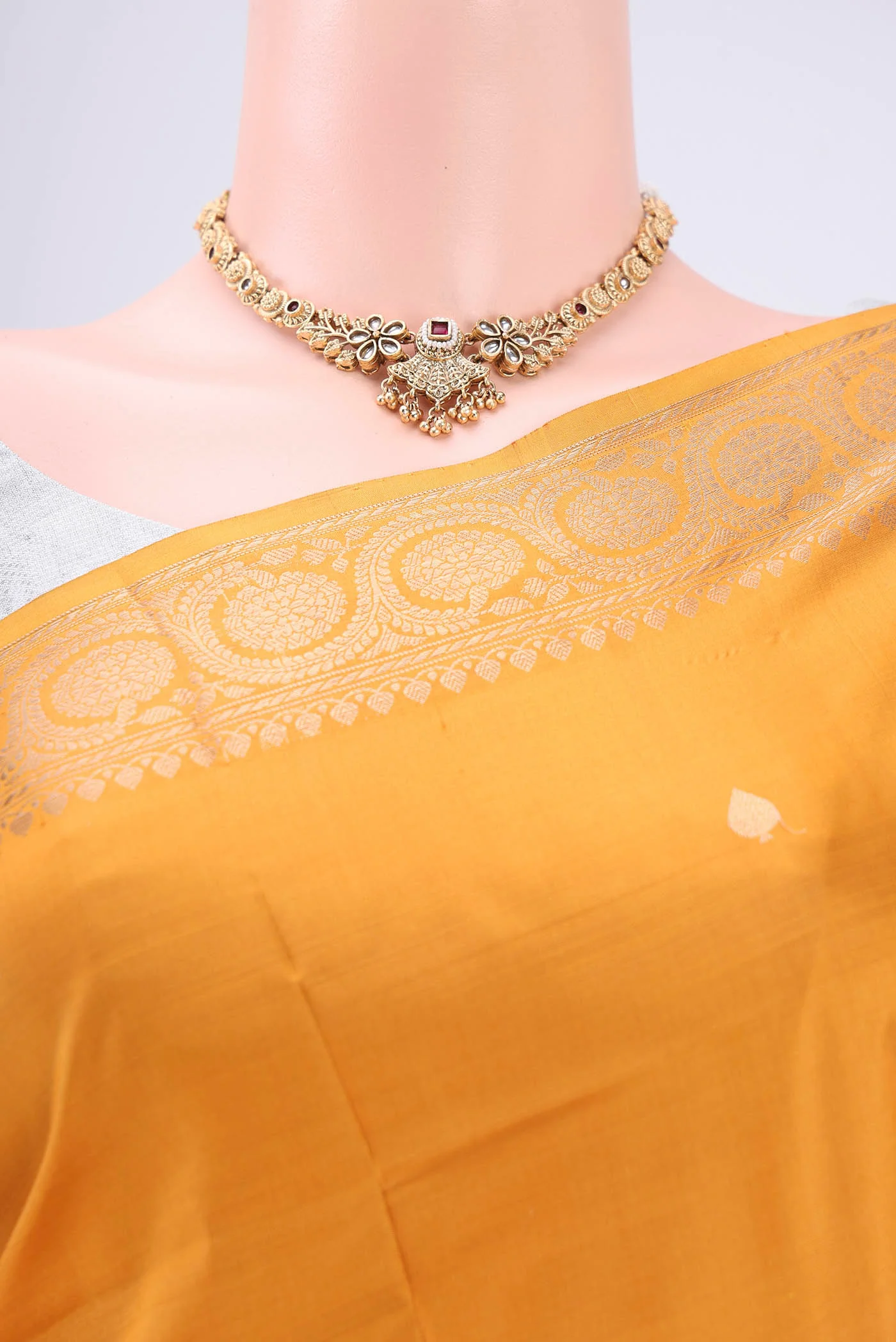 Yellow Banarasi Katan Silk Saree - Image 2