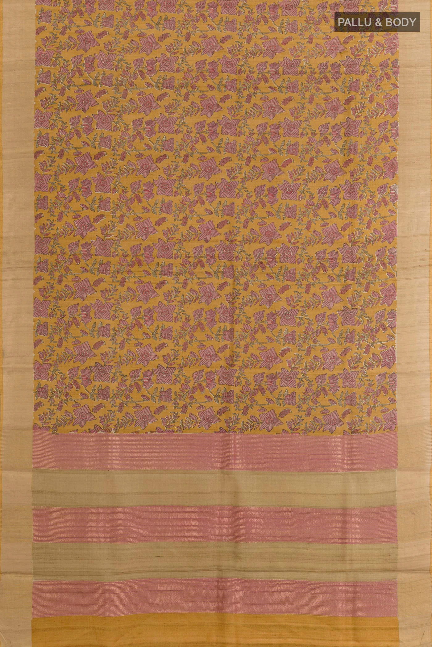 Mustard Tussar Silk Saree - Image 3