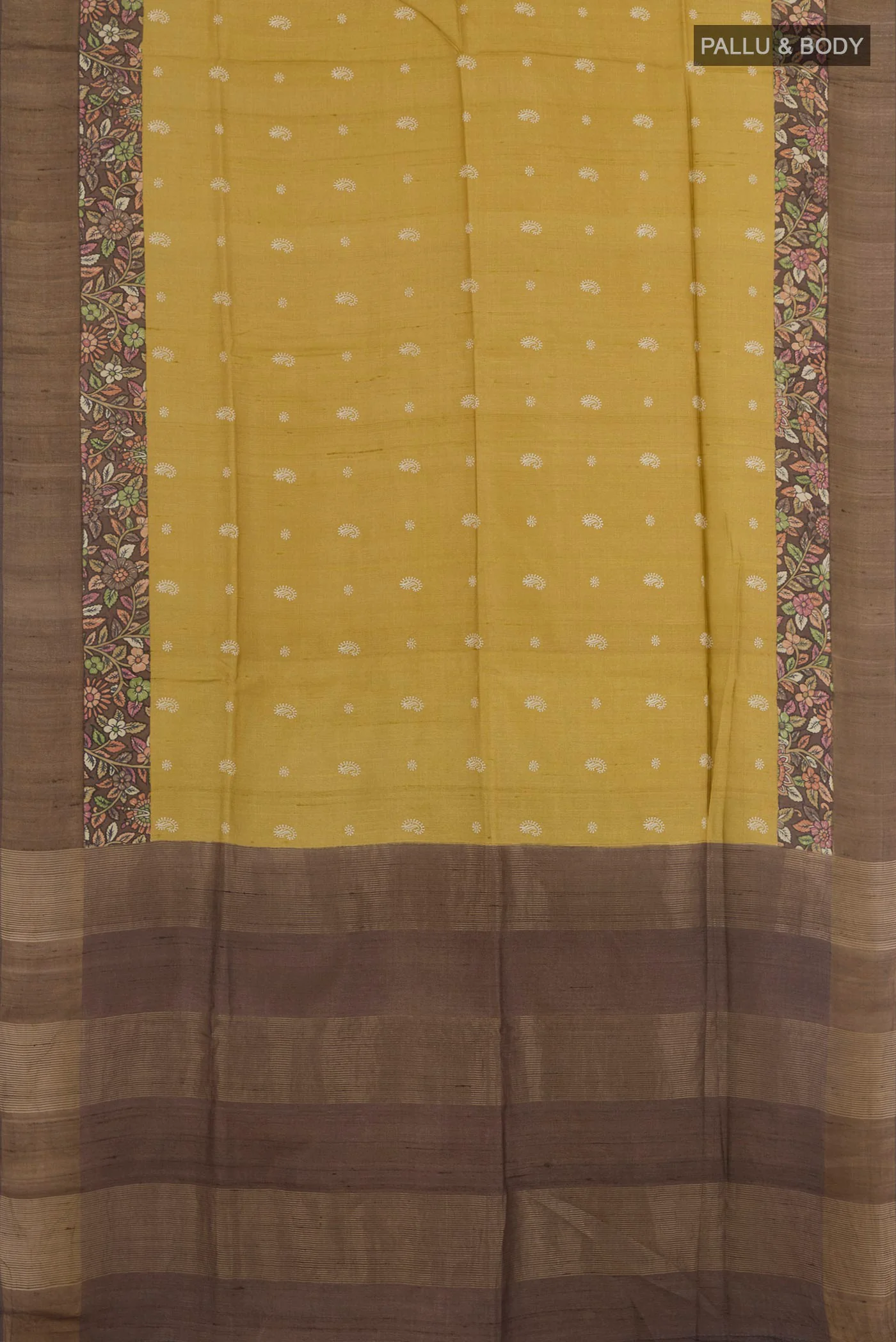Yellow Tussar Silk Saree - Image 3