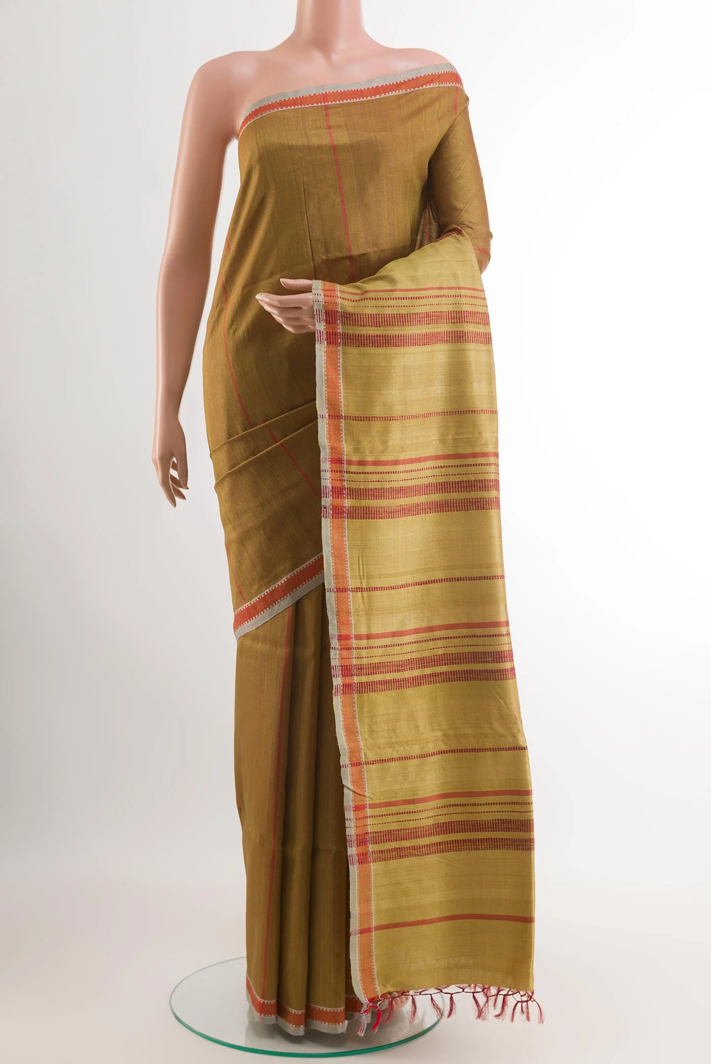 Brown Tussar Silk Saree