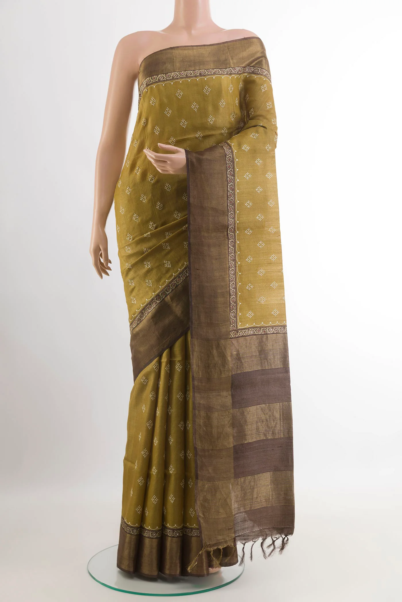 Mustard Tussar Silk Saree