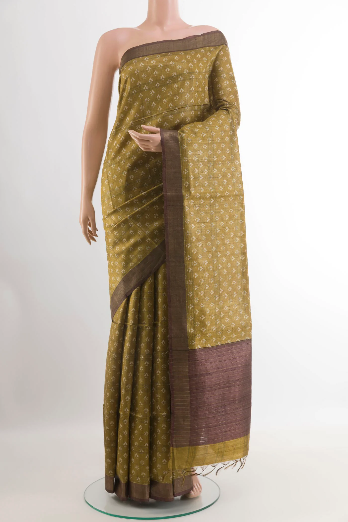Mustard Tussar Silk Saree