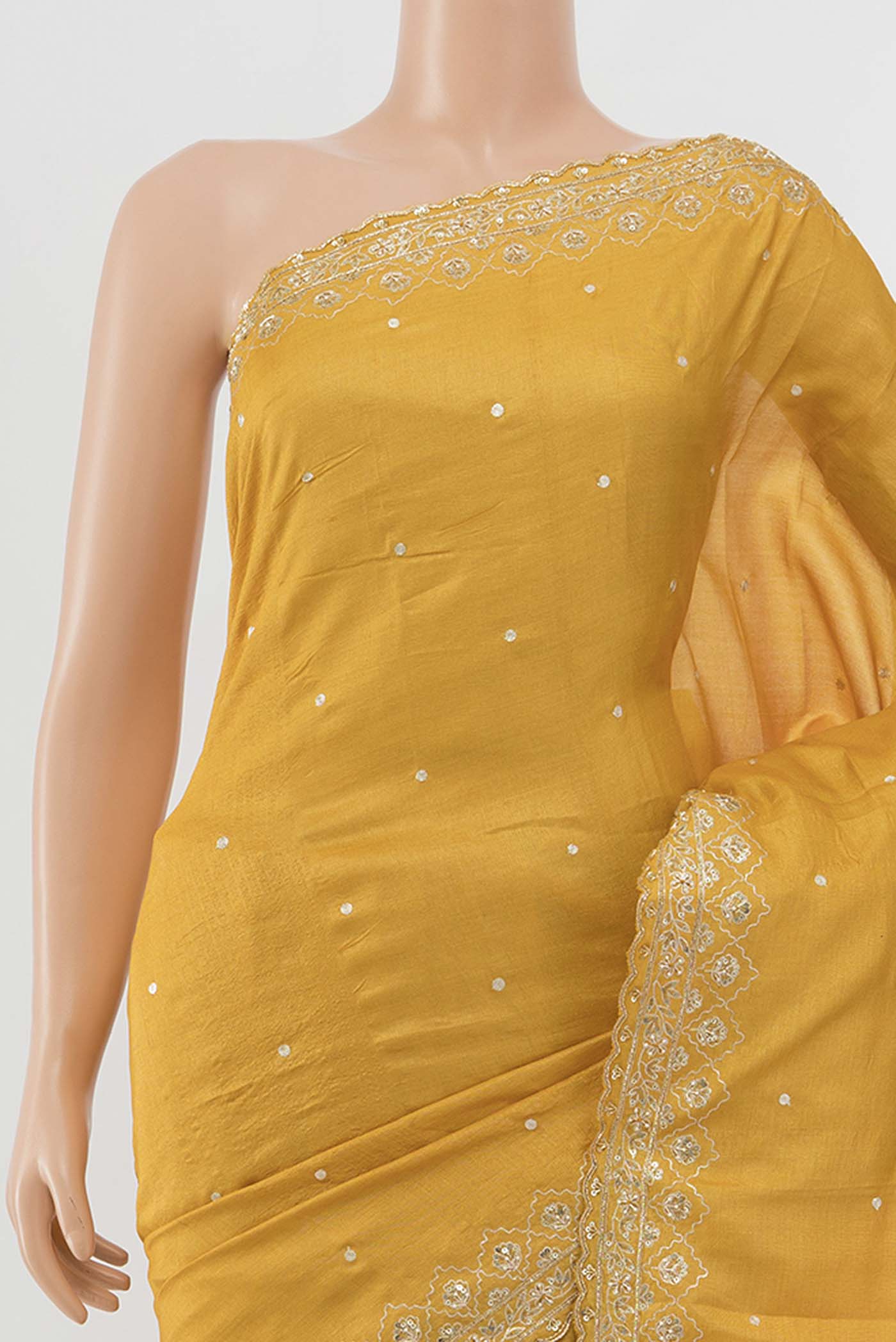 Yellow Tussar Silk Saree - Image 2
