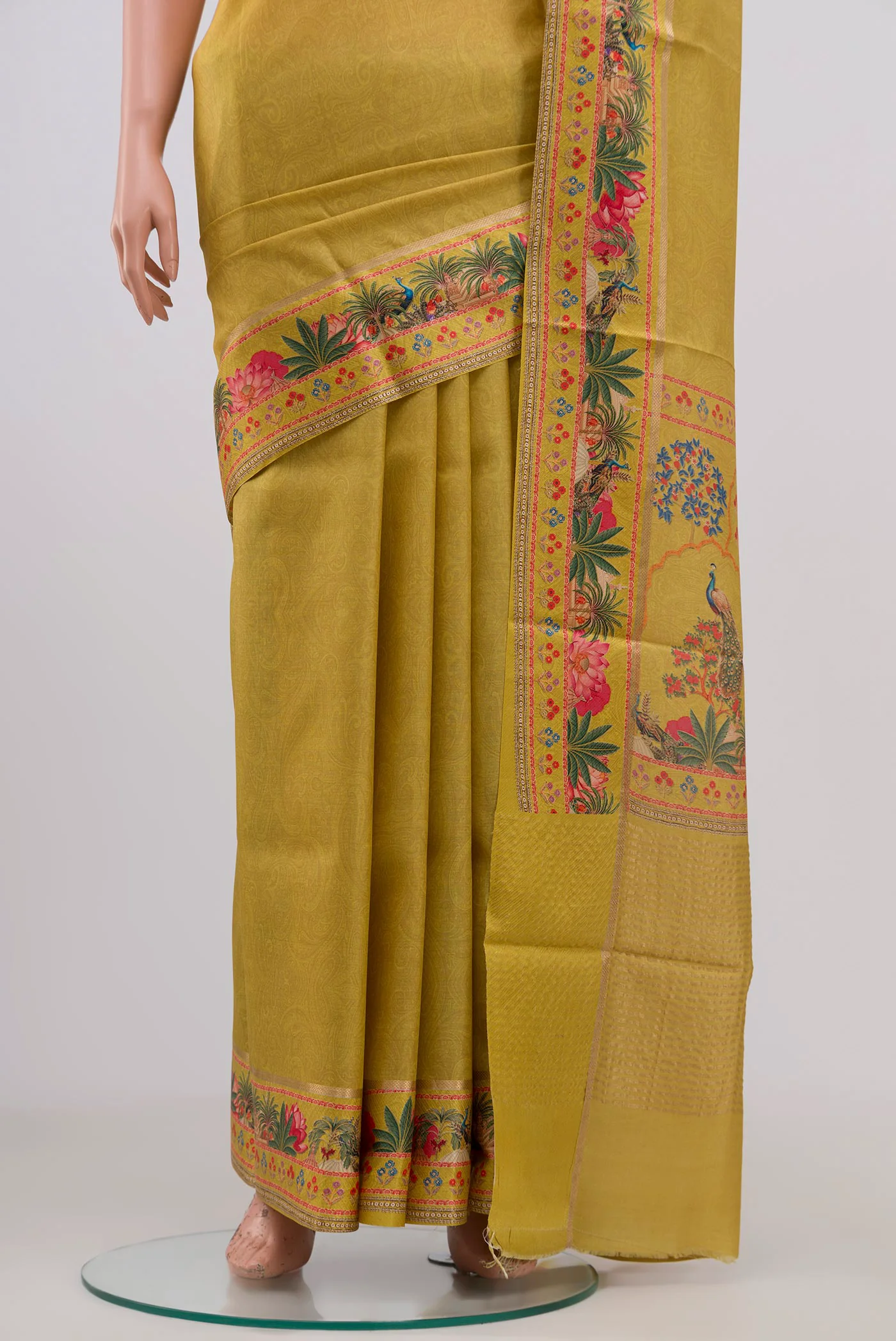 Yellow Tussar Silk Saree - Image 3
