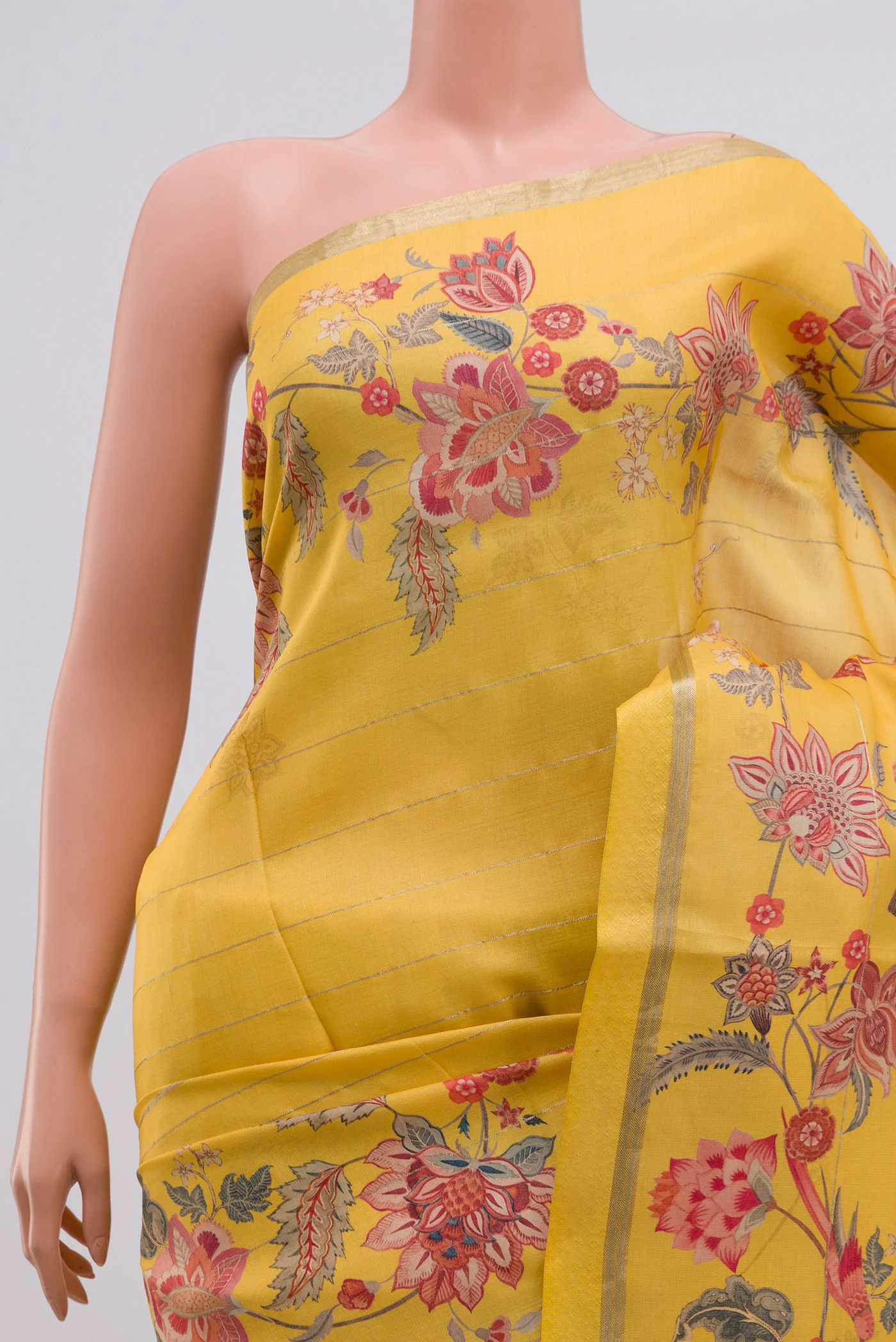 Yellow Tussar Silk Saree - Image 2