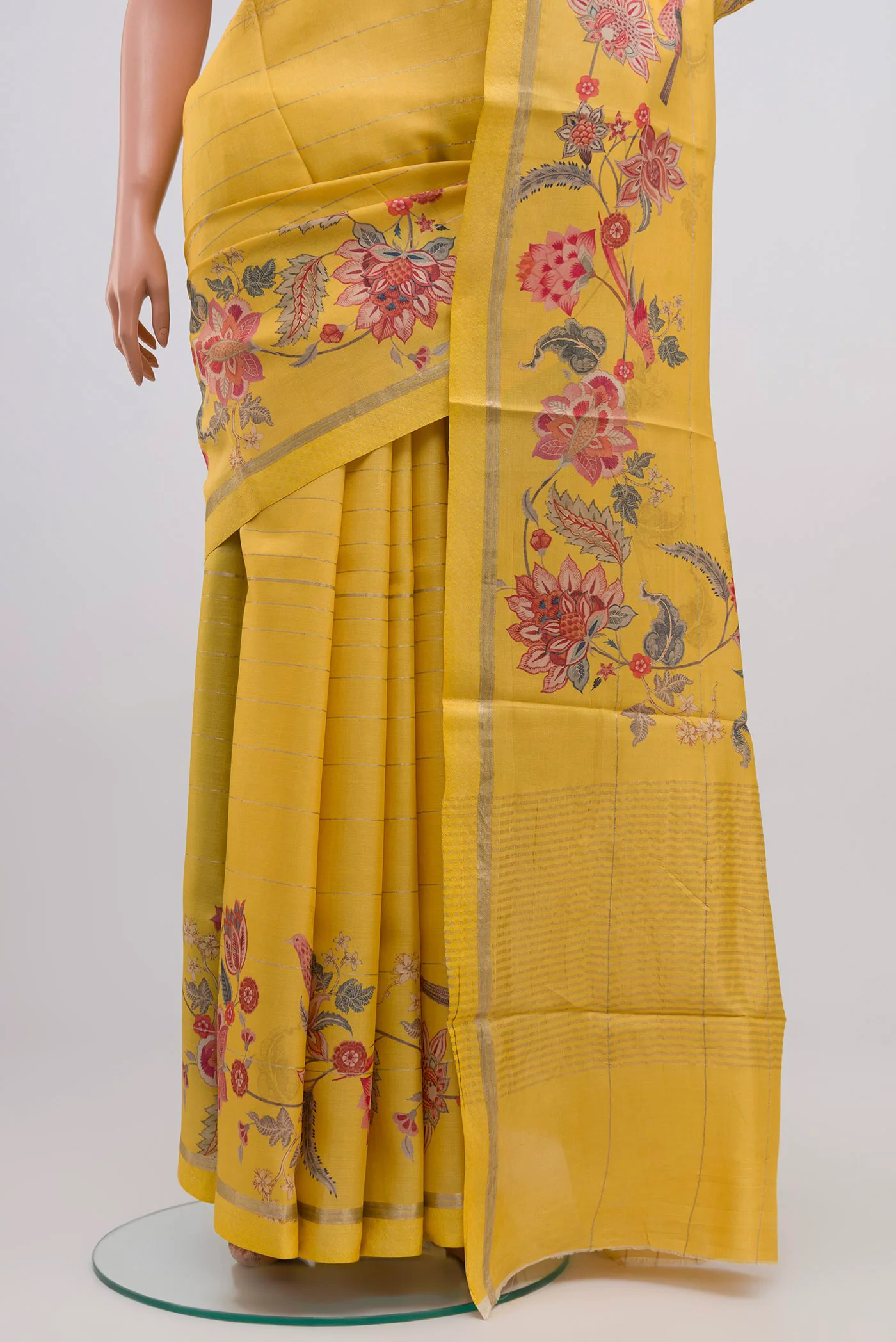 Yellow Tussar Silk Saree - Image 3