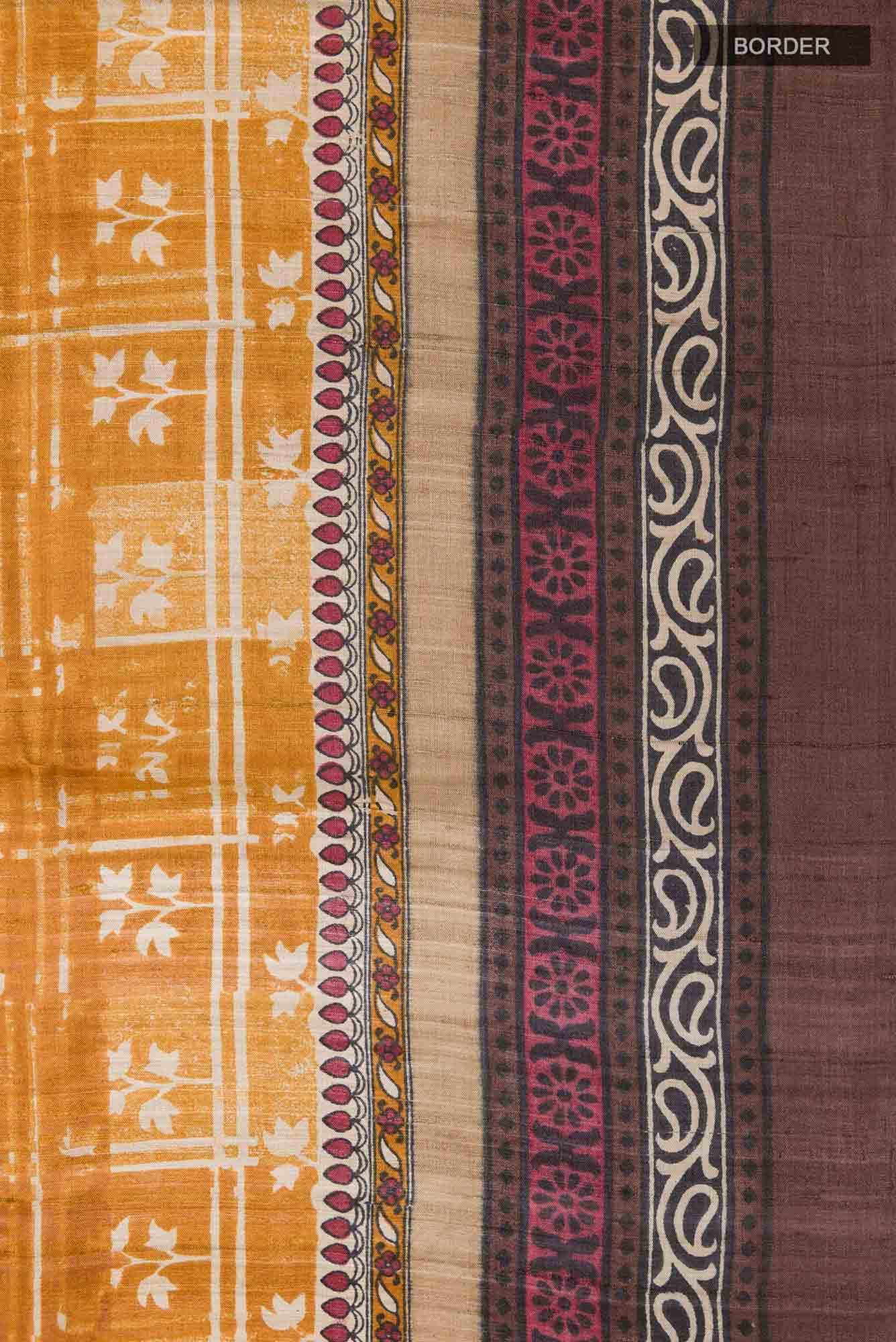 Mustard Tussar Silk Saree - Image 4