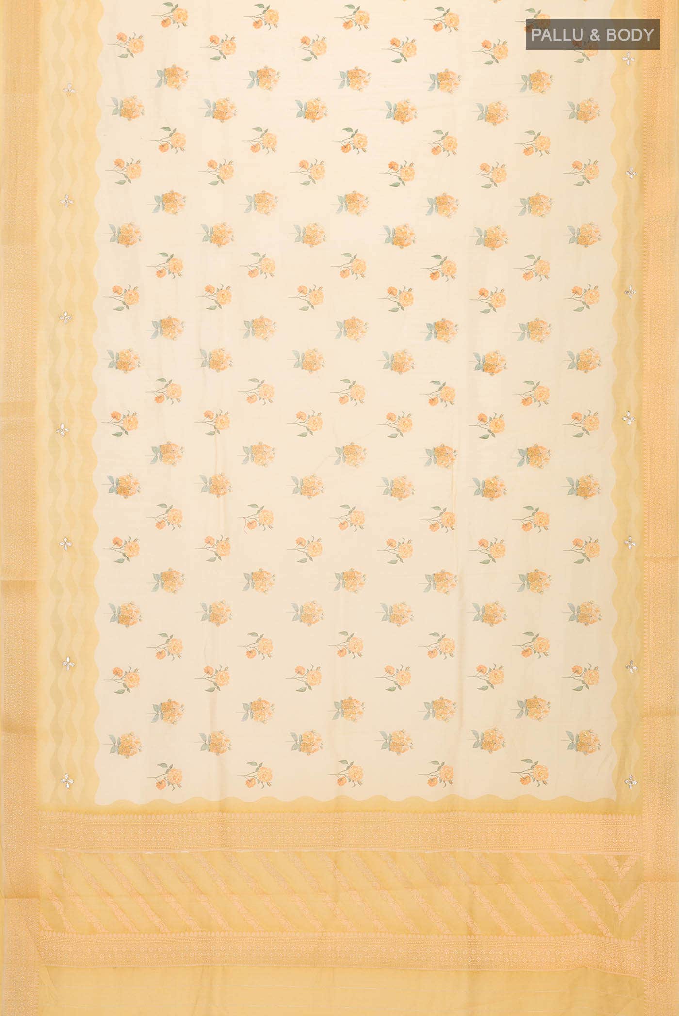 Yellow Tussar Silk Saree - Image 3