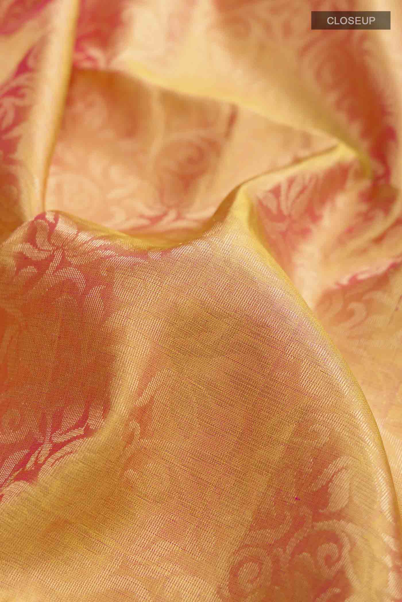 Yellow with Pink Color Soft Silk Saree - Image 2