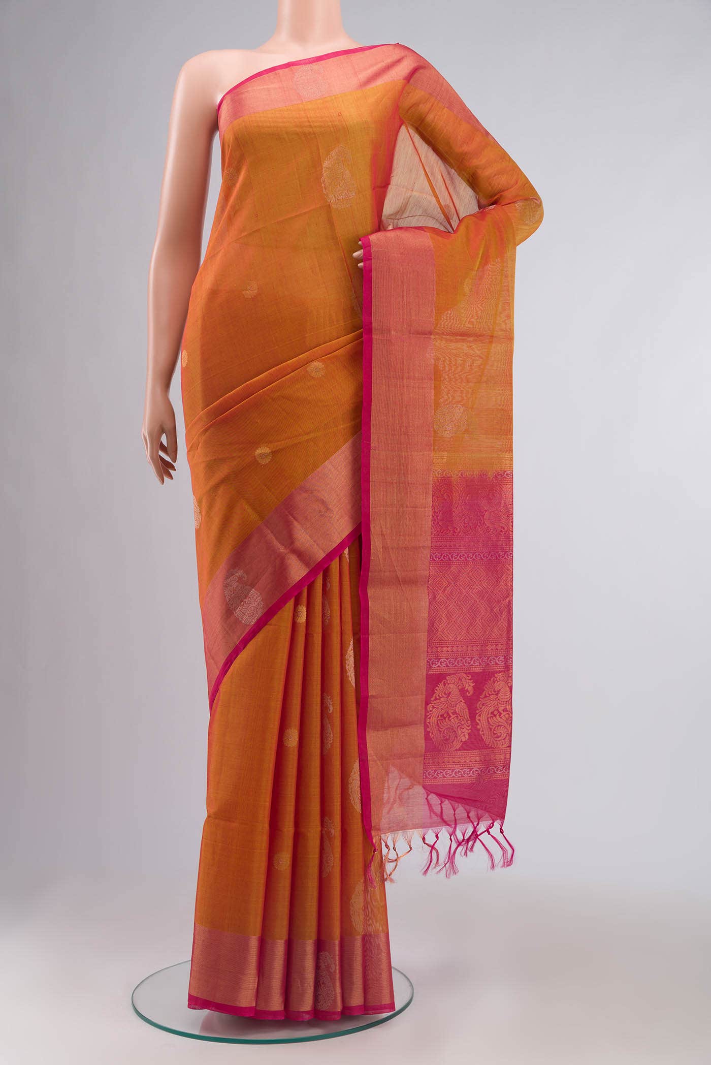 Yellow with Red Dual Tone Silk Cotton Saree