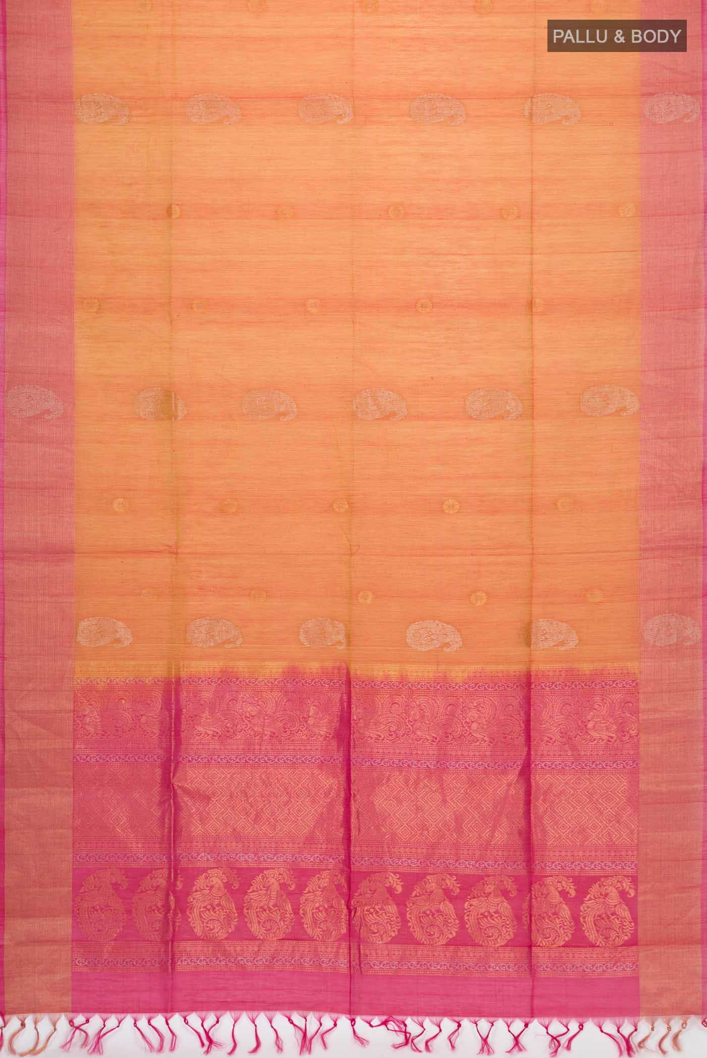 Yellow with Red Dual Tone Silk Cotton Saree - Image 2
